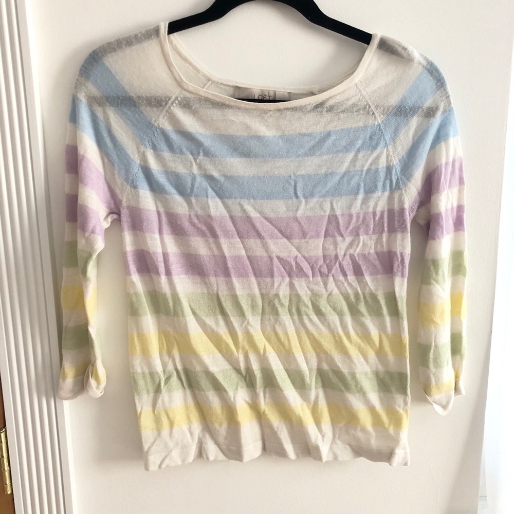 Ann Taylor LOFT Rainbow Striped Knit Sweater